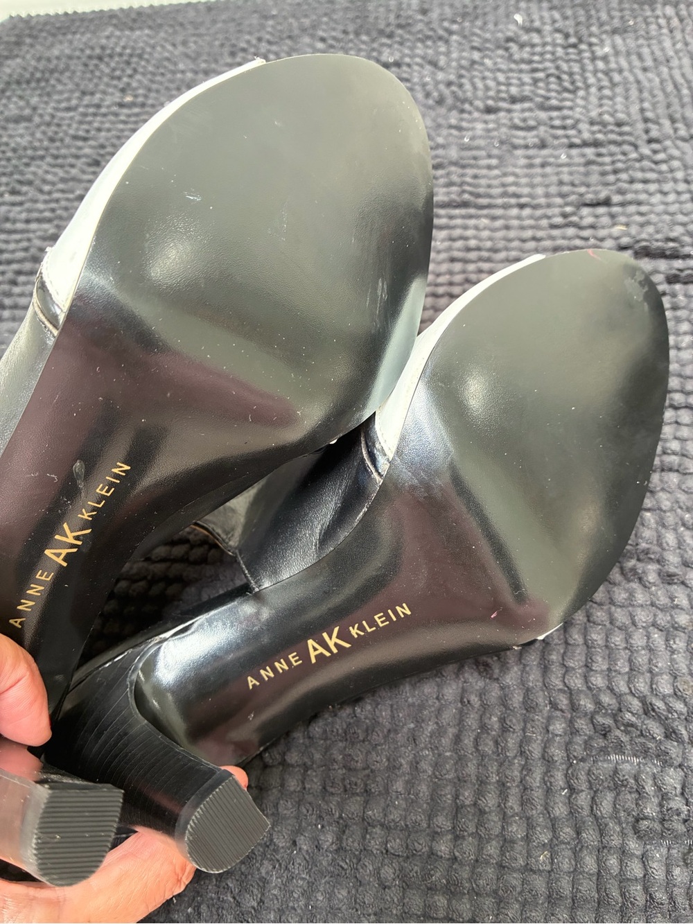 Anne Klein Black and White Peep-Toe Slingback Block Heels - Picture 3 of 7
